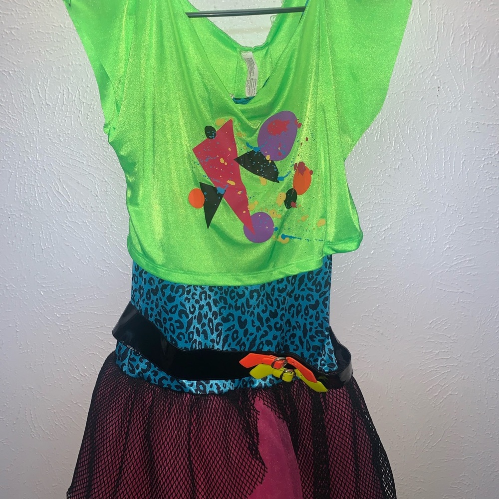 Beautiful girl 80s costume dress with accessories